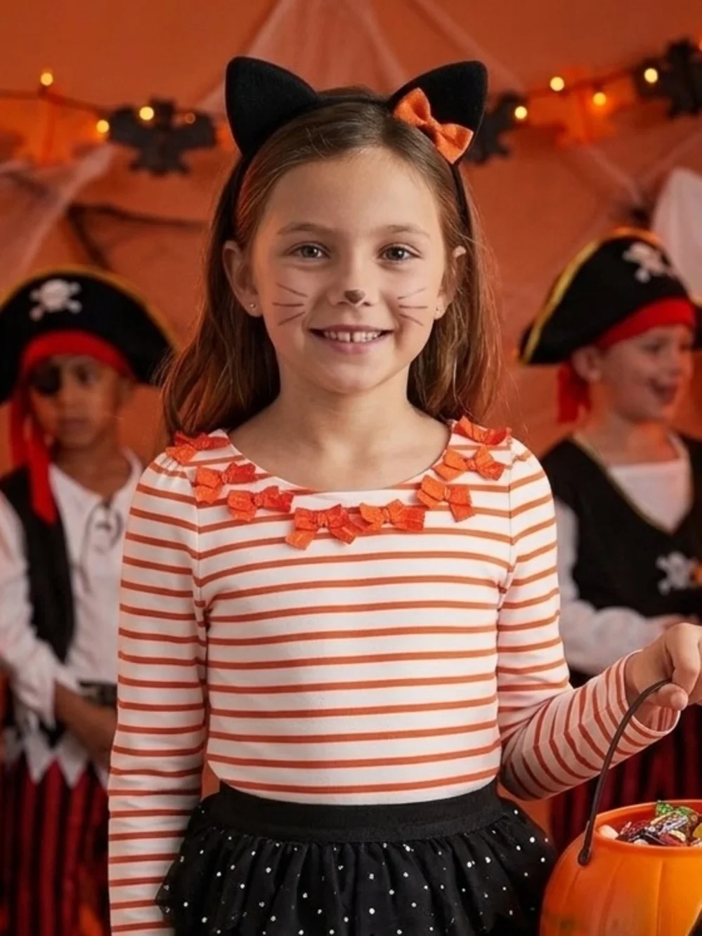 Gymboree Top Orange Stripes Bows 8 Cotton Halloween October